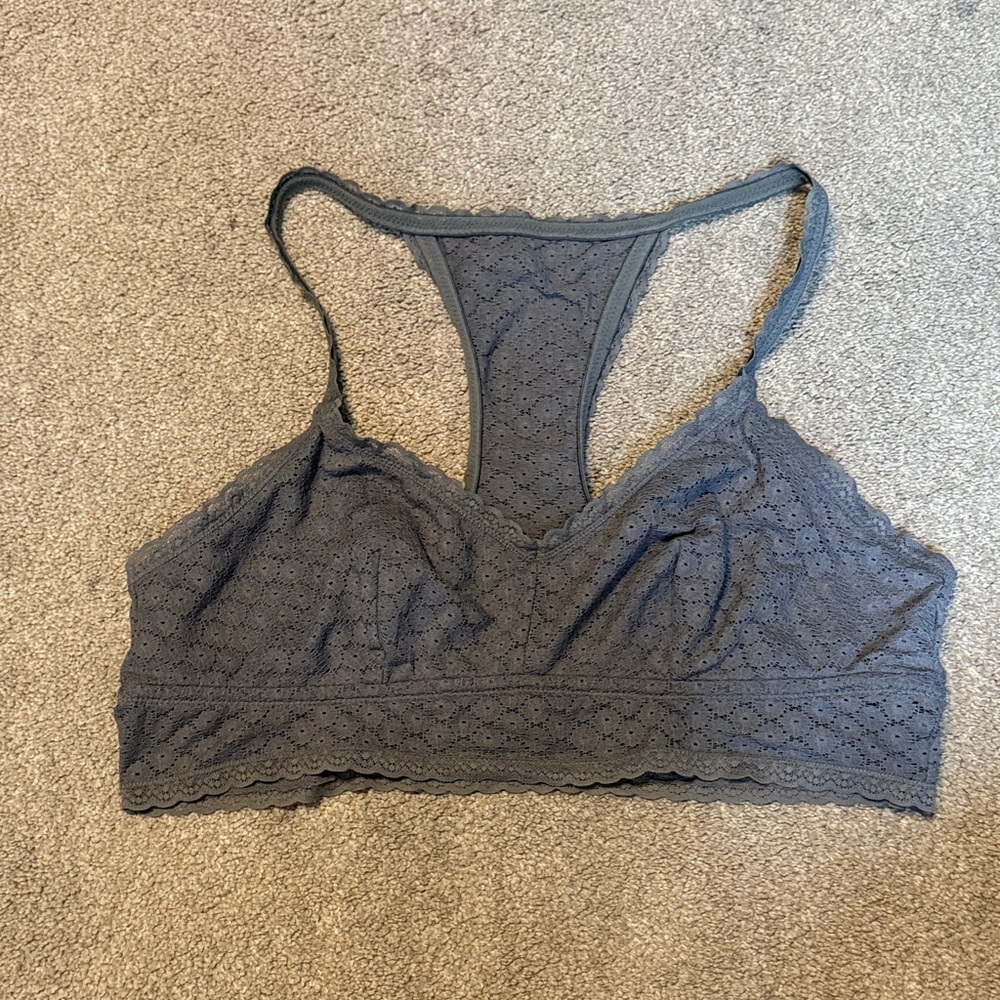 Aerie Grey Lace Racerback Unlined Bralette Size XL